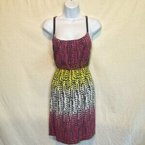 G-86 Hang Ten Pink & White Sleeveless Summer‎ Elastic Waist MIDI Dress Size L